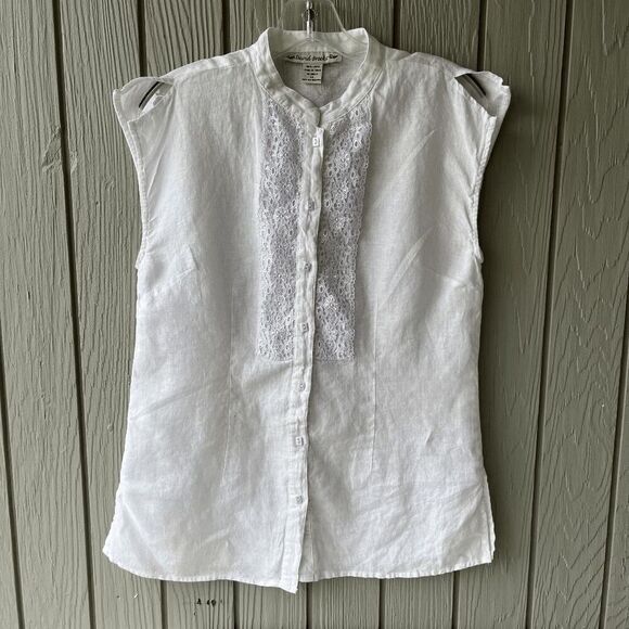David Brooks Linen Sleeveless Top | Lace Detail, Side Slits, SZ M - Picture 8 of 8